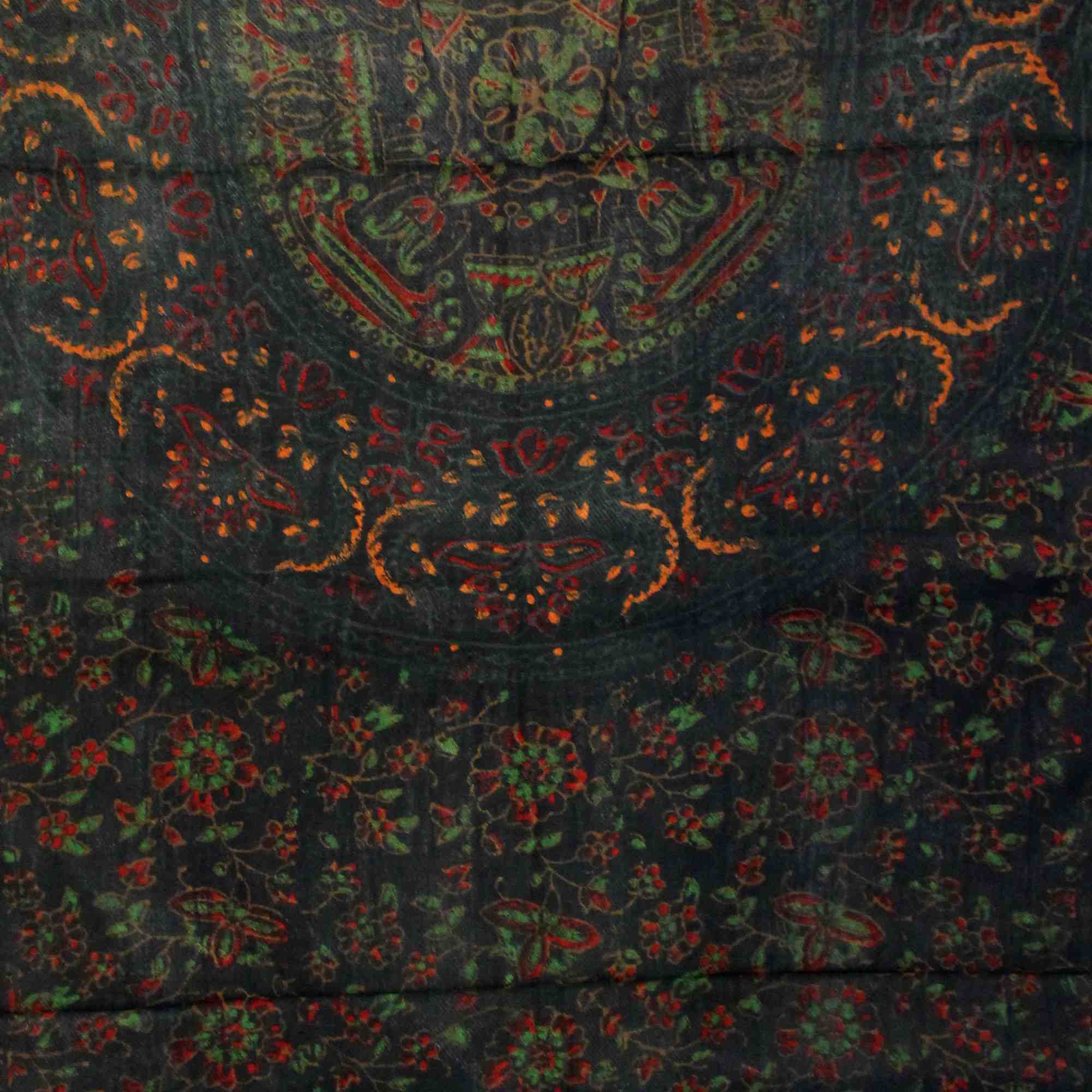 Block Print Floral Shawl with Fringes Rayon Scarf 24 x 66 inches Blue Red Green - Sweet Us