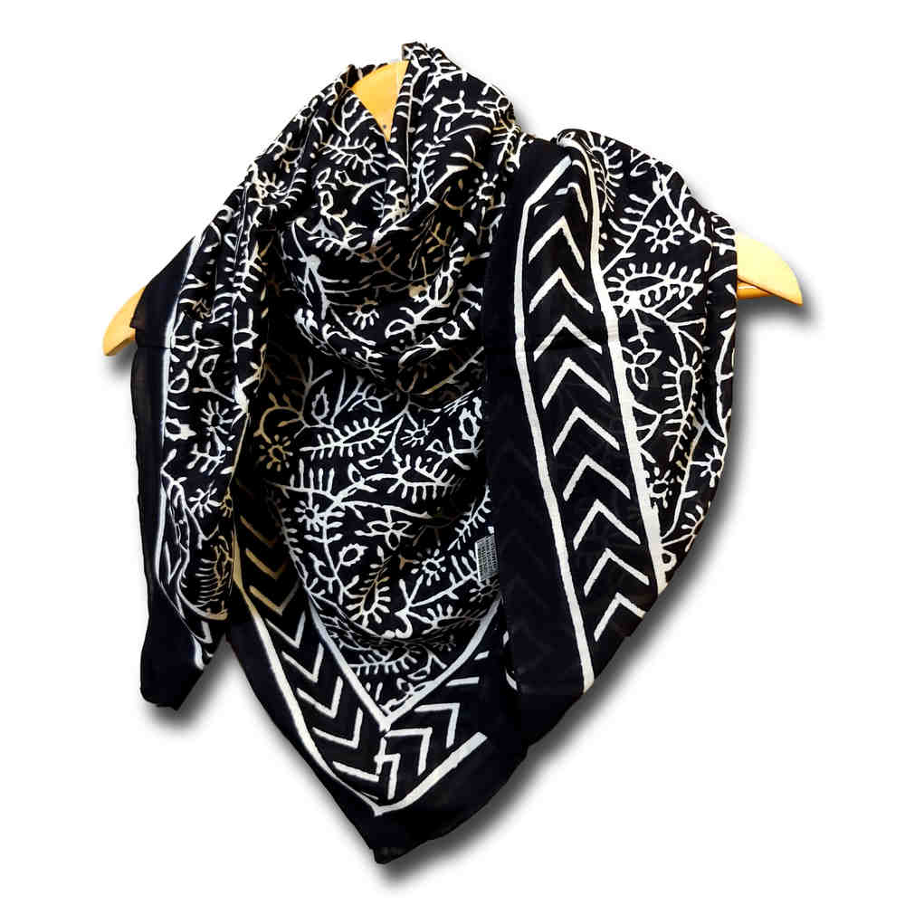 Large Cotton Block Print Dabu Summer Scarf for Women Lightweight Soft Sheer - Sweet Us