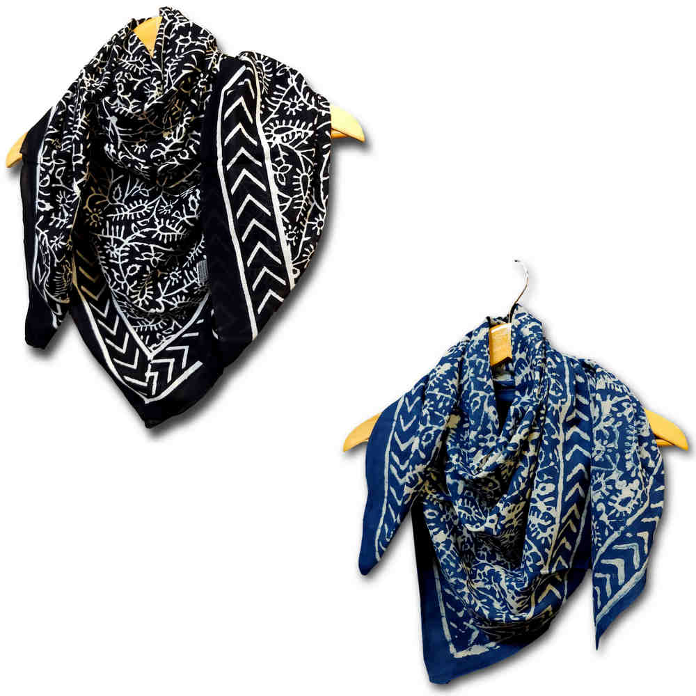 Large Cotton Block Print Dabu Summer Scarf for Women Lightweight Soft Sheer - Sweet Us