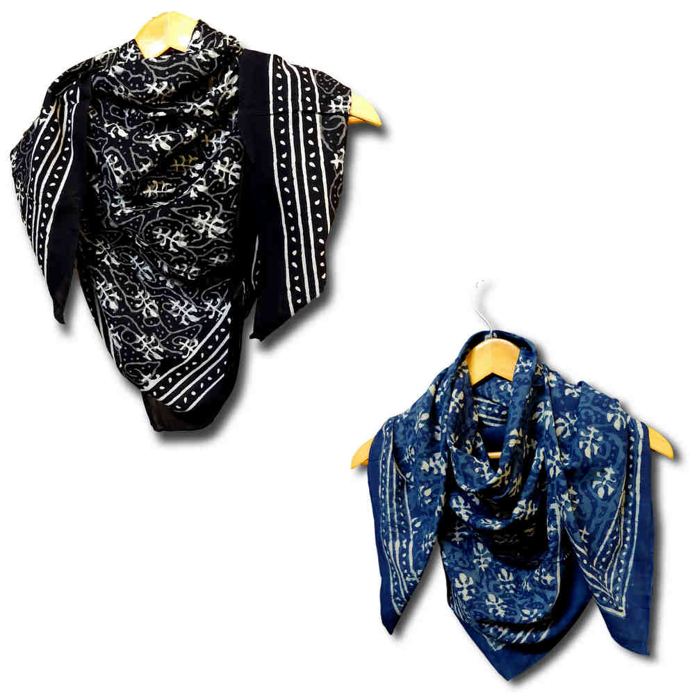 Large Cotton Block Print Dabu Summer Scarf for Women Lightweight Soft Sheer - Sweet Us