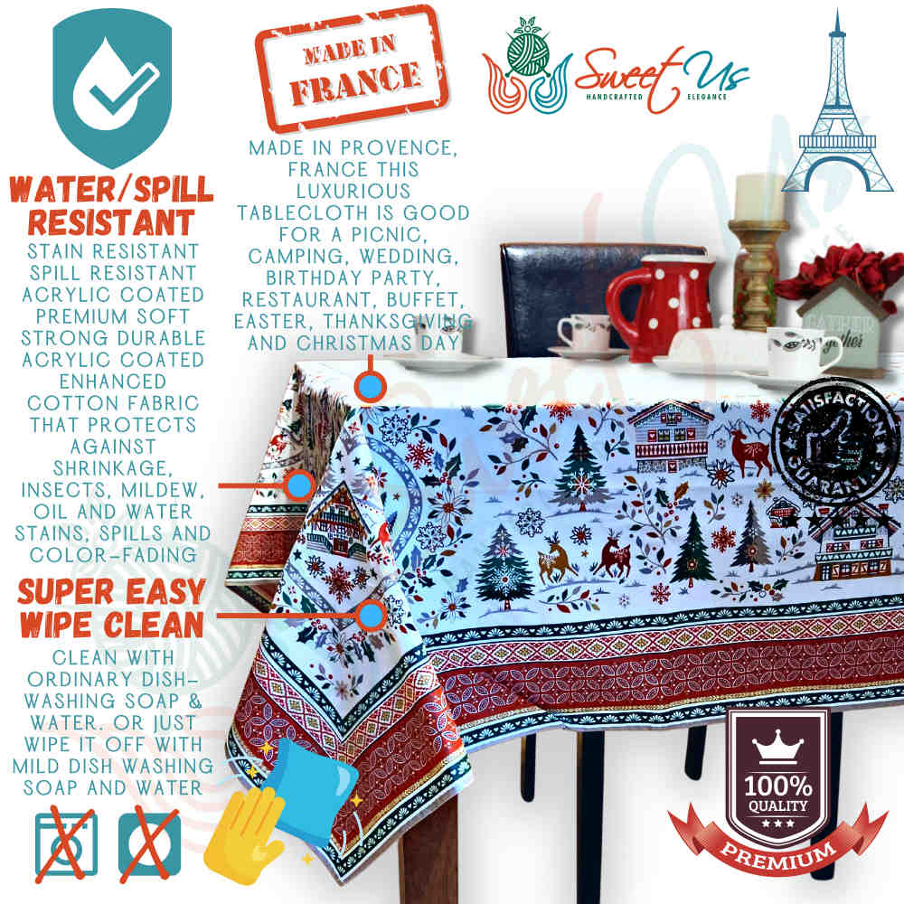 Wipeable Tablecloth Christmas Red Green Spill Resistant French Acrylic Coated