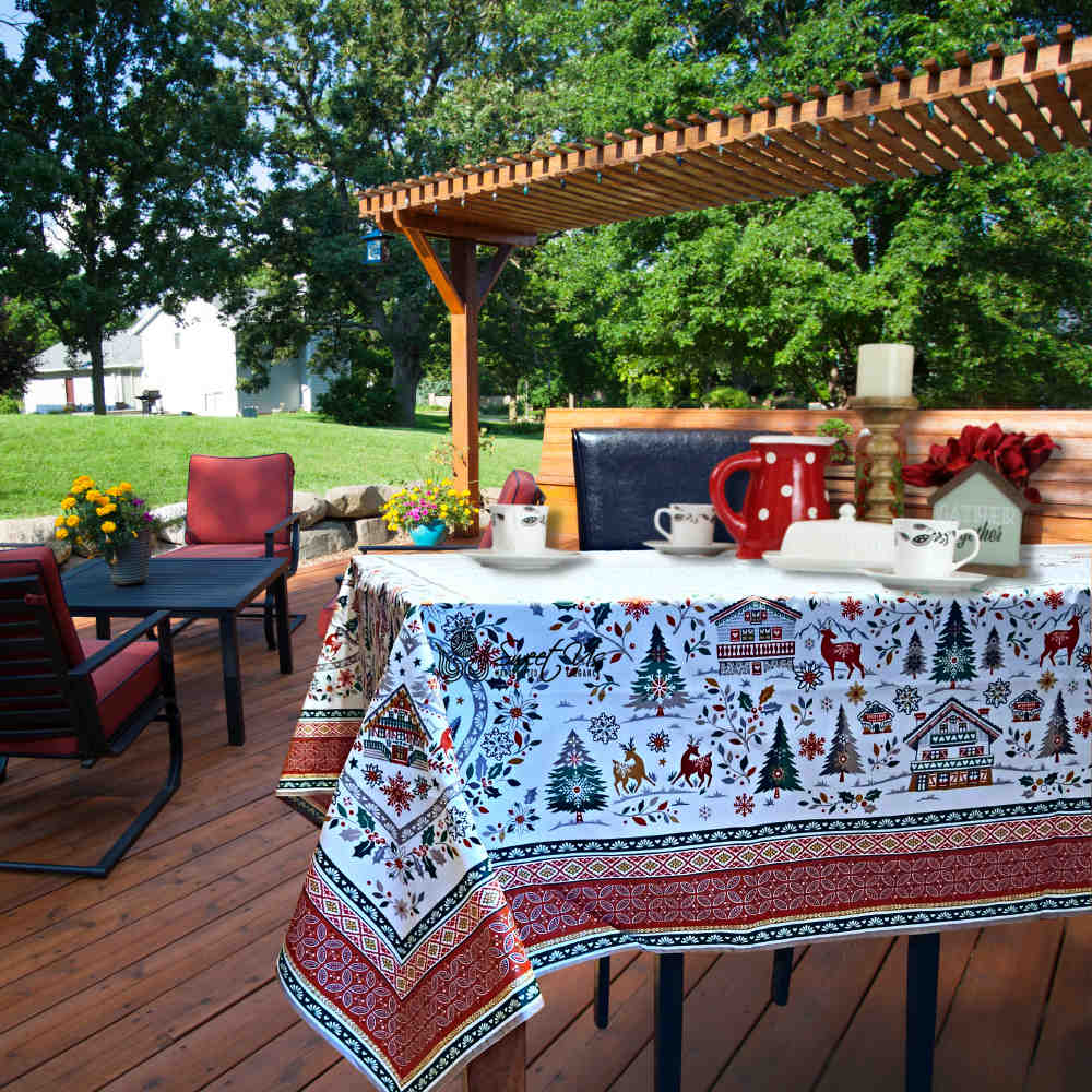 Wipeable Tablecloth Christmas Red Green Spill Resistant French Acrylic Coated