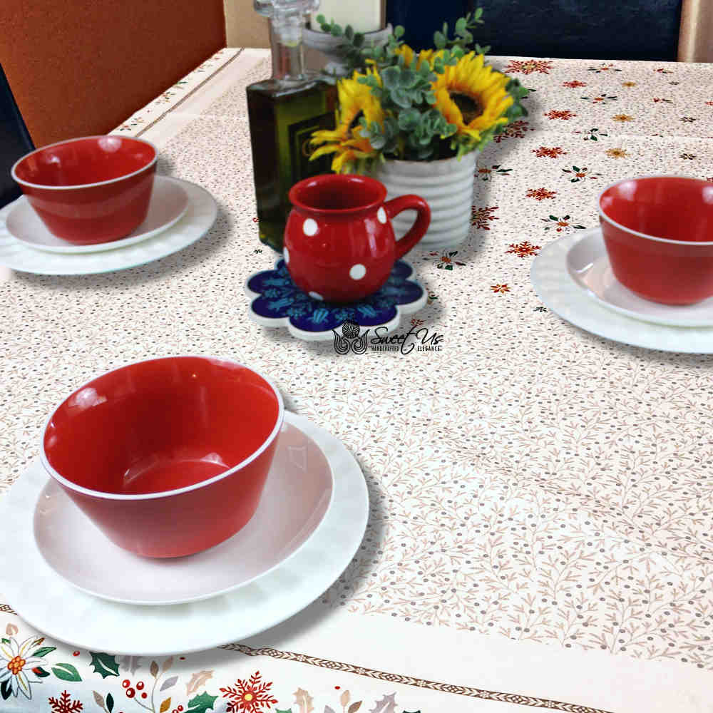 Wipeable Tablecloth Christmas Red Green Spill Resistant French Acrylic Coated