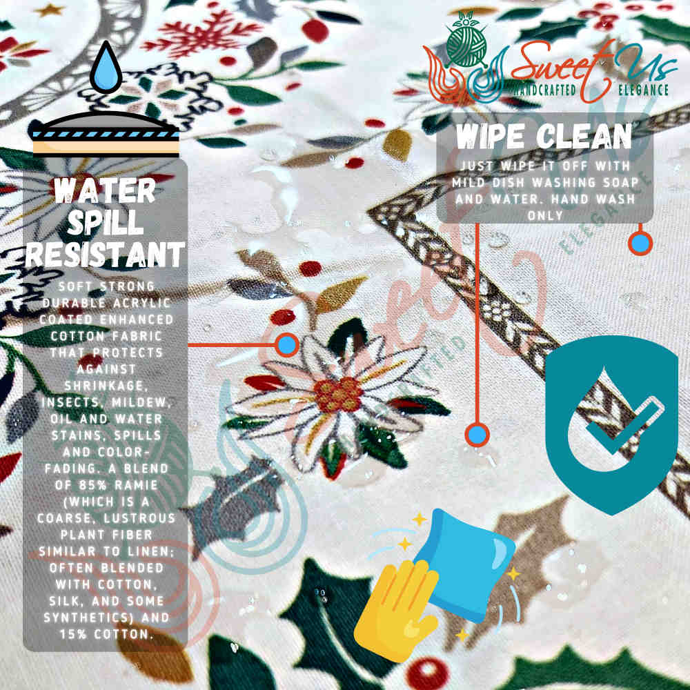 Wipeable Tablecloth Christmas Red Green Spill Resistant French Acrylic Coated