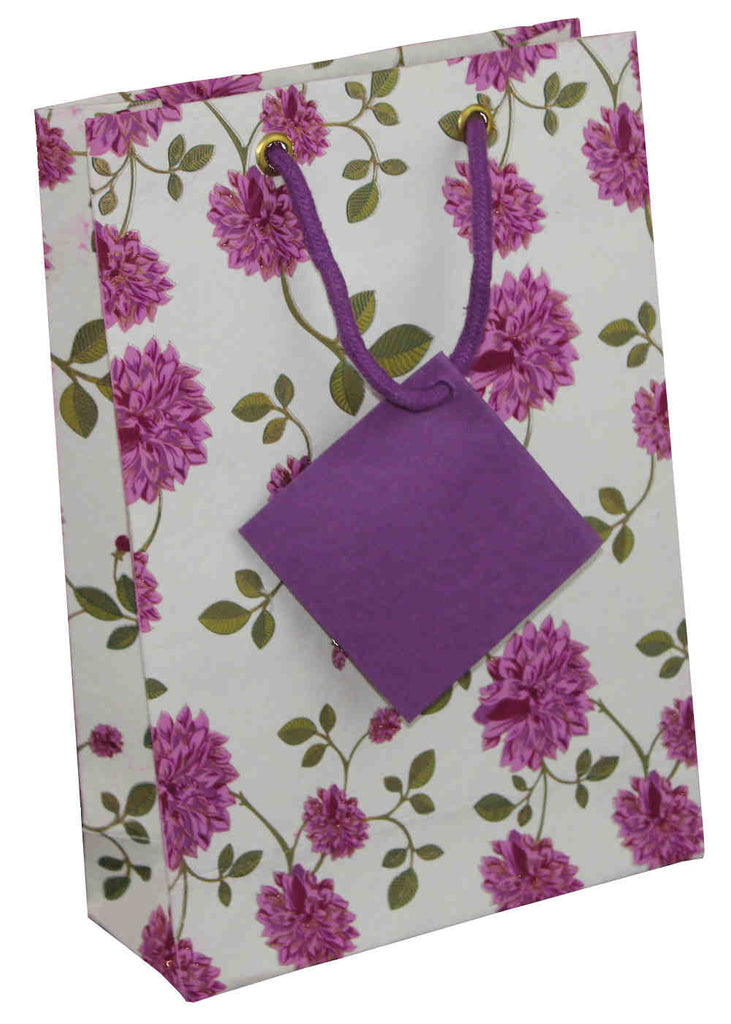 Handcrafted Recycled Paper Floral Gift Bags with Gift Tag Set of 6 Purple White - Sweet Us