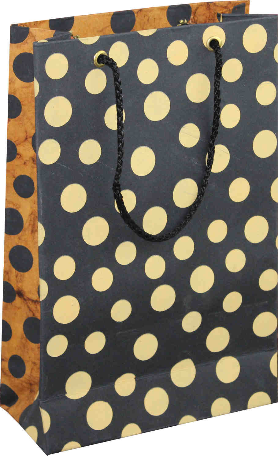 Handcrafted Recycled Paper Polka Dot Gift Bags w/ Gift Tag Set of 6 Brown Black - Sweet Us
