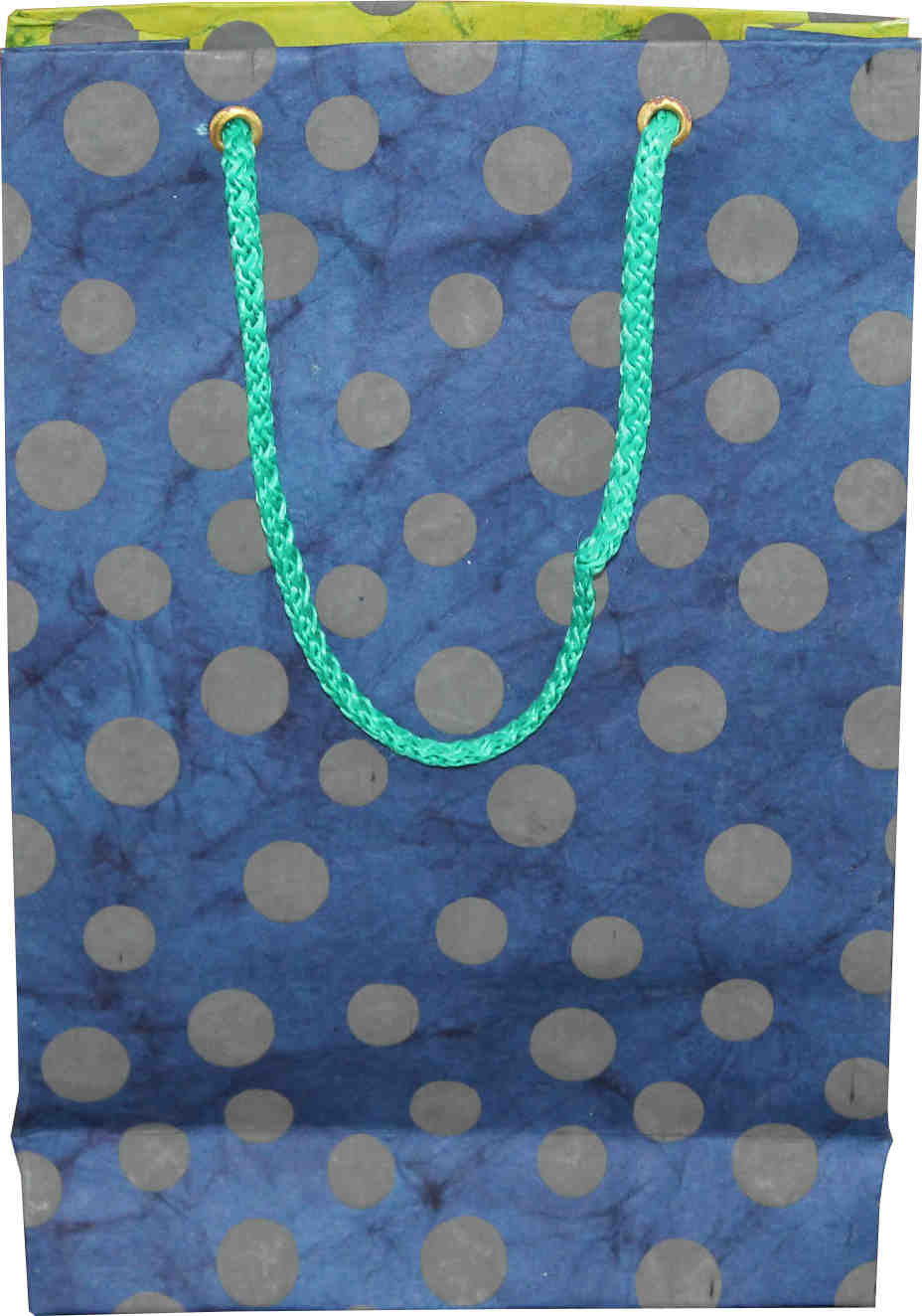 Handcrafted Recycled Paper Polka Dot Gift Bags w/ Gift Tag Set of 6 Green Blue - Sweet Us