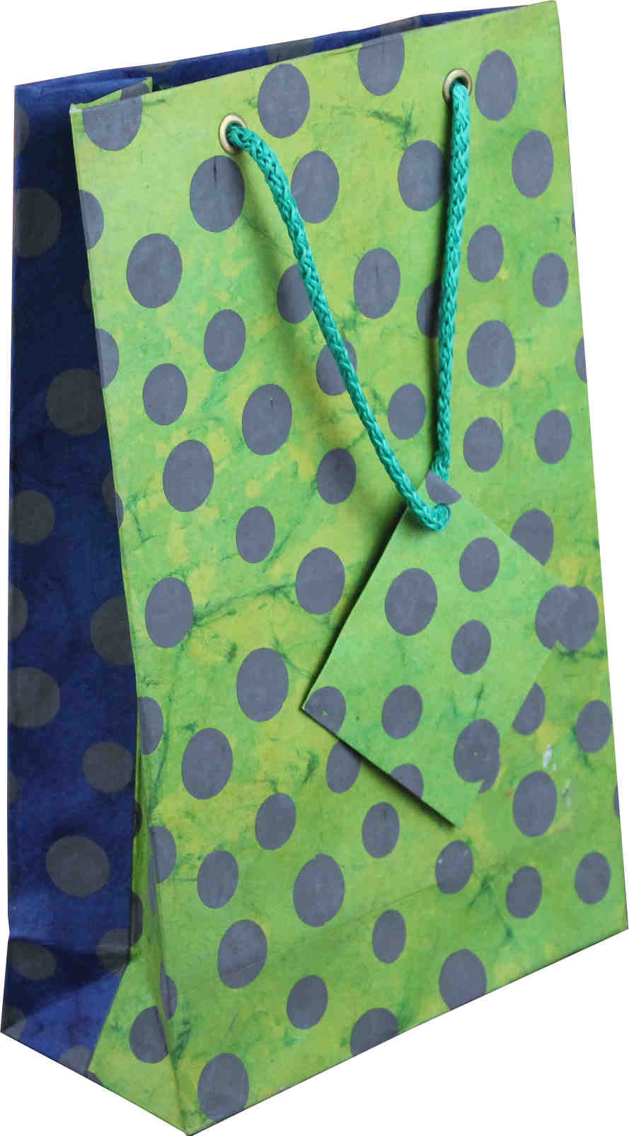Handcrafted Recycled Paper Polka Dot Gift Bags w/ Gift Tag Set of 6 Green Blue - Sweet Us