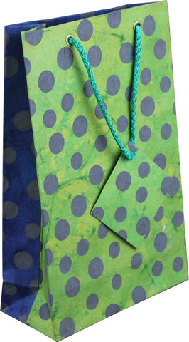 Handcrafted Recycled Paper Polka Dot Gift Bags w/ Gift Tag Set of 6 Green Blue - Sweet Us