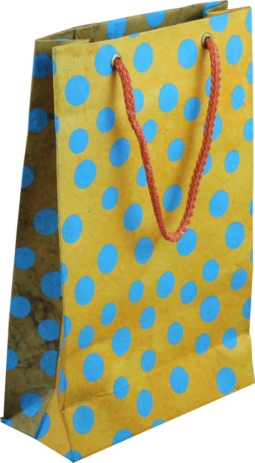 Handcrafted Recycled Paper Polka Dot Gift Bags w/ Gift Tag Set of 6 Yellow Brown - Sweet Us