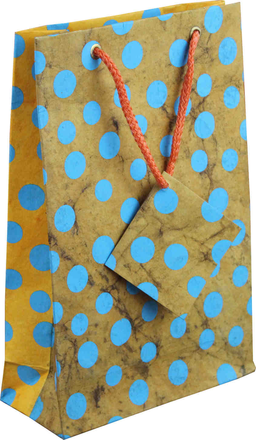 Handcrafted Recycled Paper Polka Dot Gift Bags w/ Gift Tag Set of 6 Yellow Brown - Sweet Us