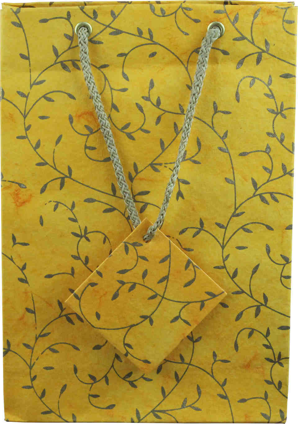 Handcrafted Recycled Paper Floral Vine Gift Bags w/ Gift Tag Set of 6 Yellow - Sweet Us