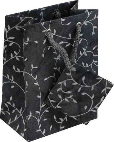 Handcrafted Recycled Paper Floral Vine Gift Bags w/ Gift Tag Set of 6 Black - Sweet Us