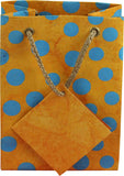 Handcrafted Recycled Paper Polka Dot Gift Bags w/ Gift Tag Set of 6 Yellow Blue - Sweet Us