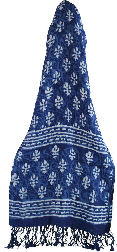 Large Scarf for Women Lightweight Soft Sheer Dabu Floral Shawl Stole Indigo Blue - Sweet Us