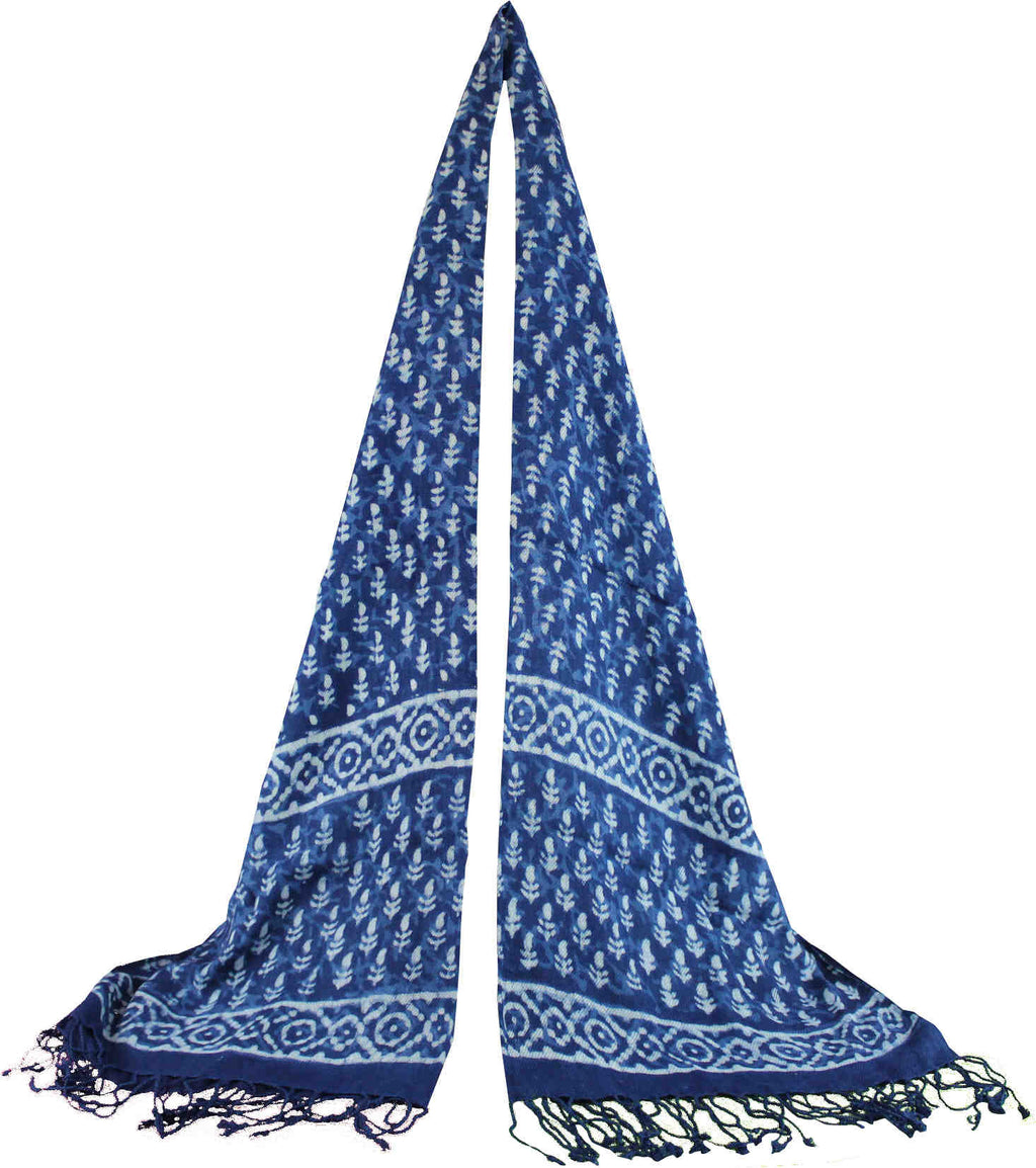Large Scarf for Women Lightweight Soft Sheer Dabu Floral Shawl Stole Indigo Blue - Sweet Us