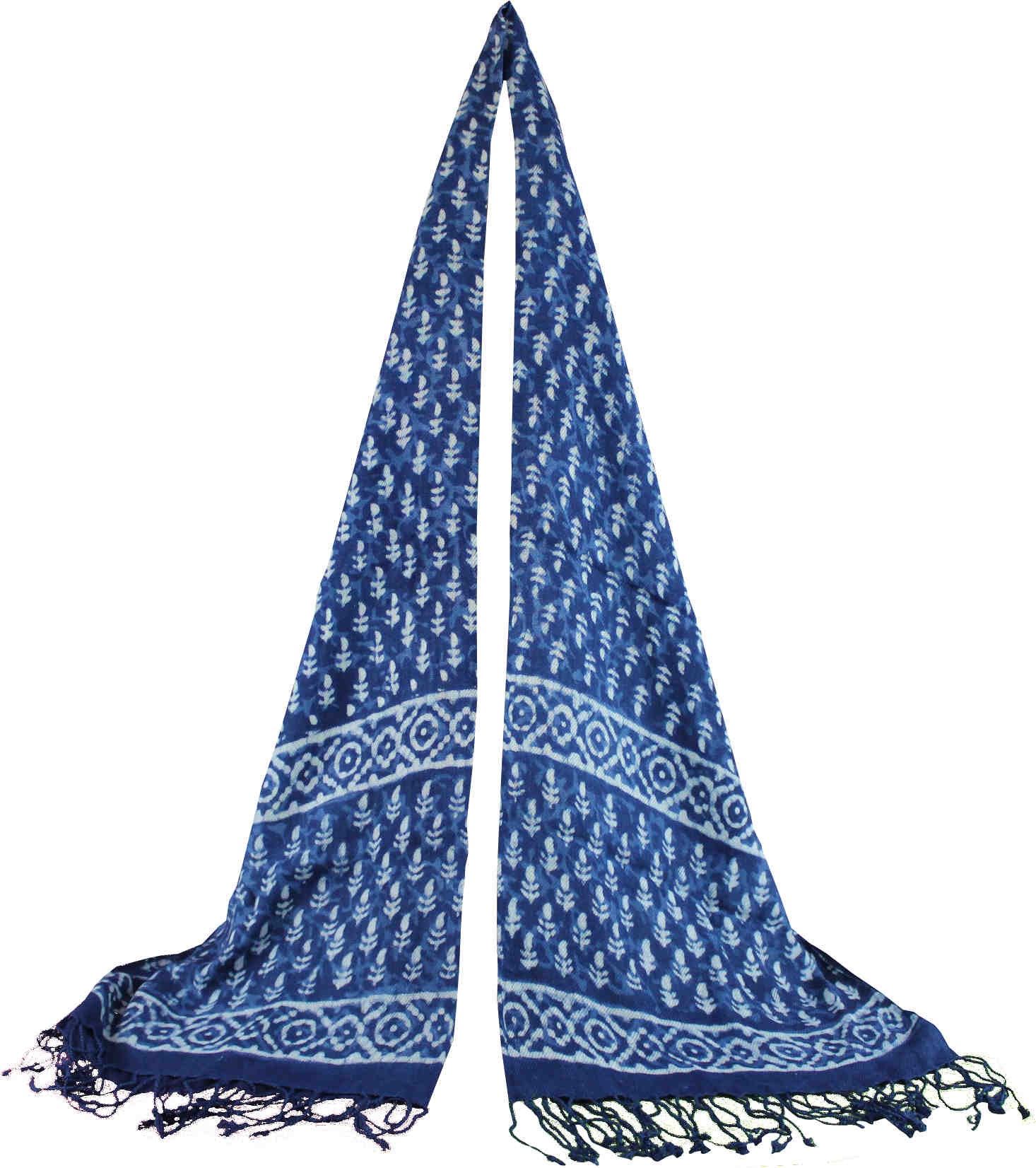 Large Scarf for Women Lightweight Soft Sheer Dabu Floral Shawl Stole Indigo Blue - Sweet Us