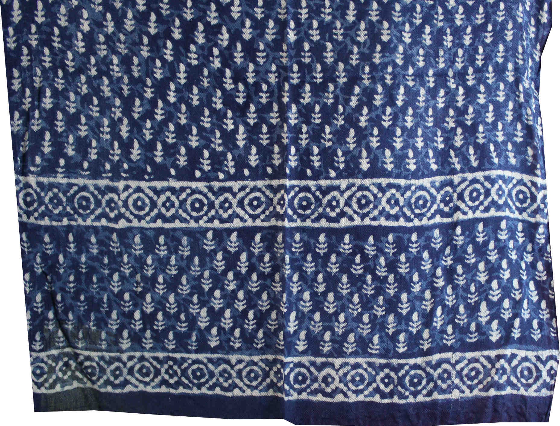 Large Scarf for Women Lightweight Soft Sheer Dabu Floral Shawl Stole Indigo Blue - Sweet Us