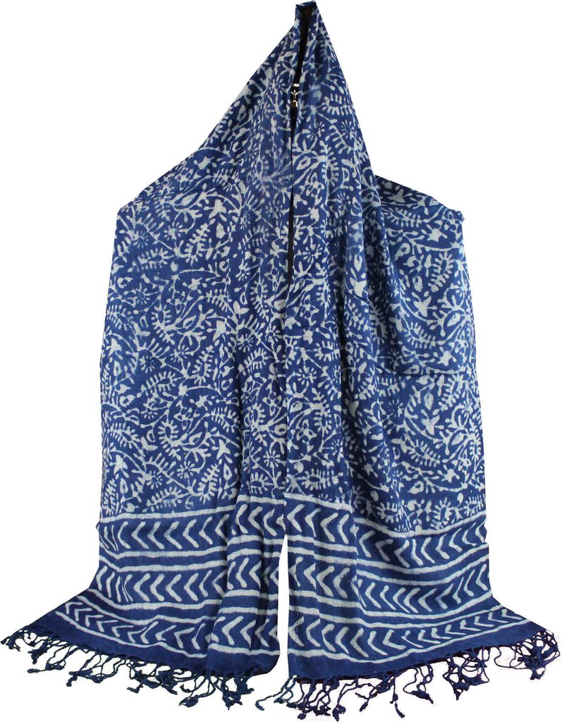 Large Scarf for Women Lightweight Soft Sheer Dabu Floral Shawl Stole Indigo Blue - Sweet Us