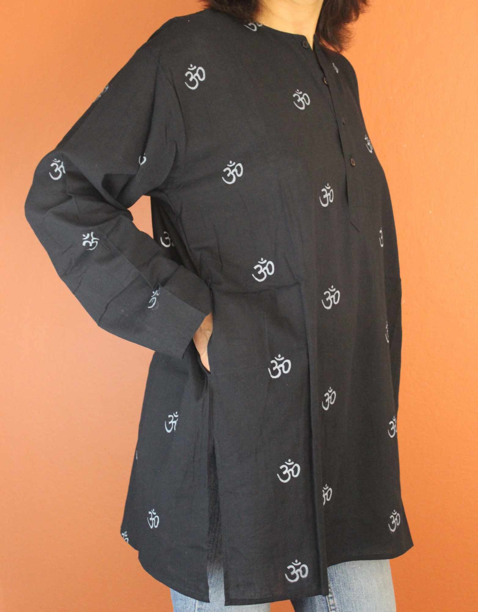 Shirts for Men Tunics for Women Kurta Om Shirt Soft Cotton Black Blue White - Sweet Us