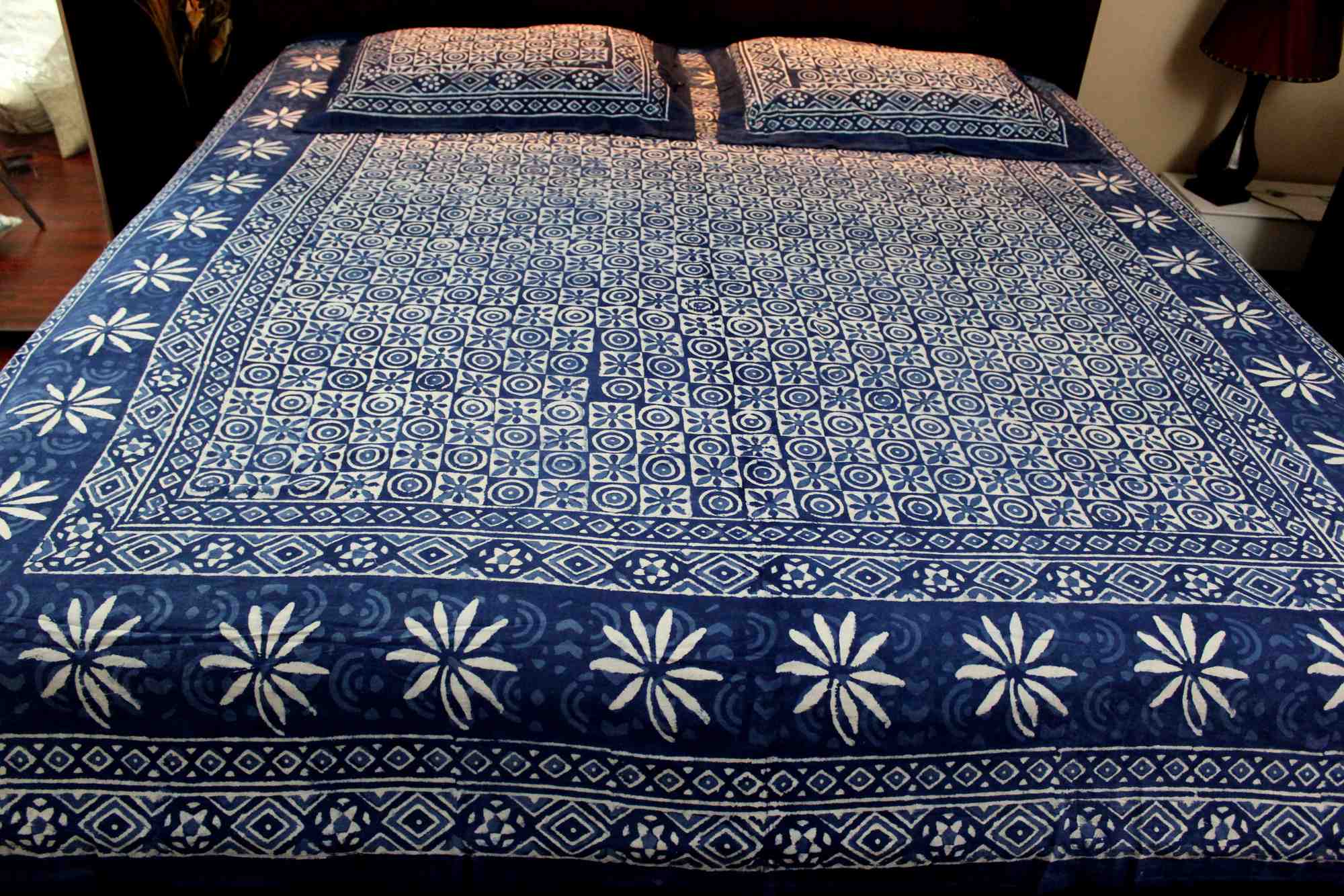 Reversible Duvet Cover Block Print Cotton Floral Indigo Dabu Full Queen - Sweet Us