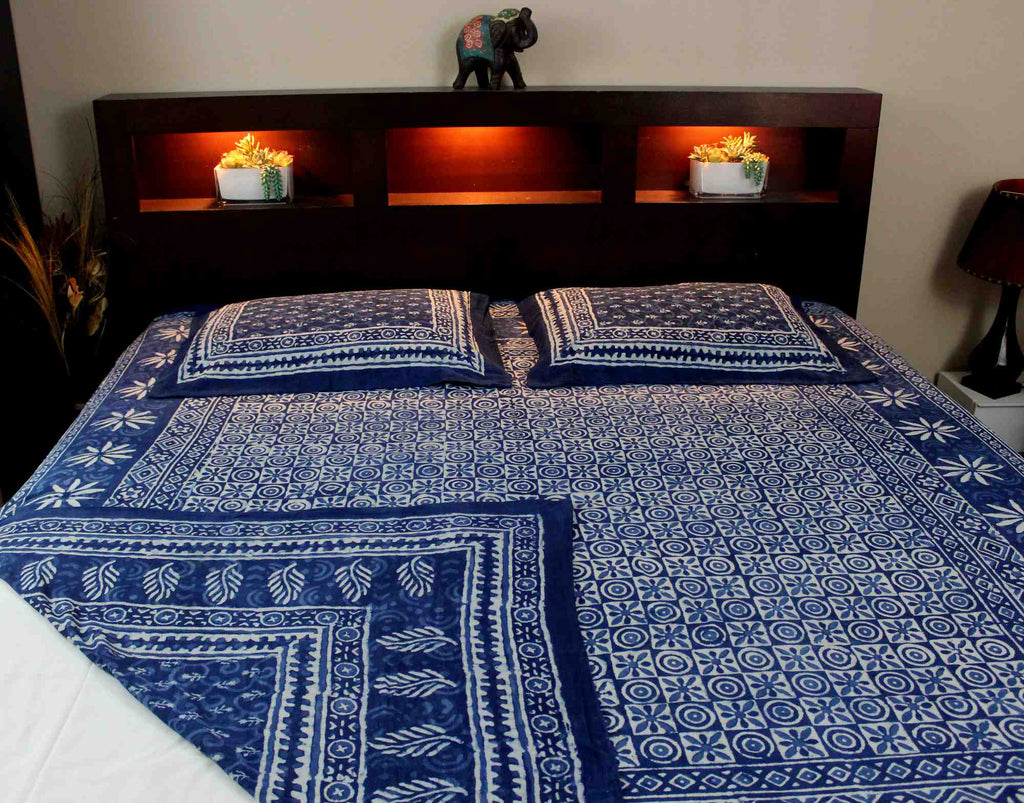 Reversible Duvet Cover Block Print Cotton Floral Indigo Dabu Full Queen - Sweet Us