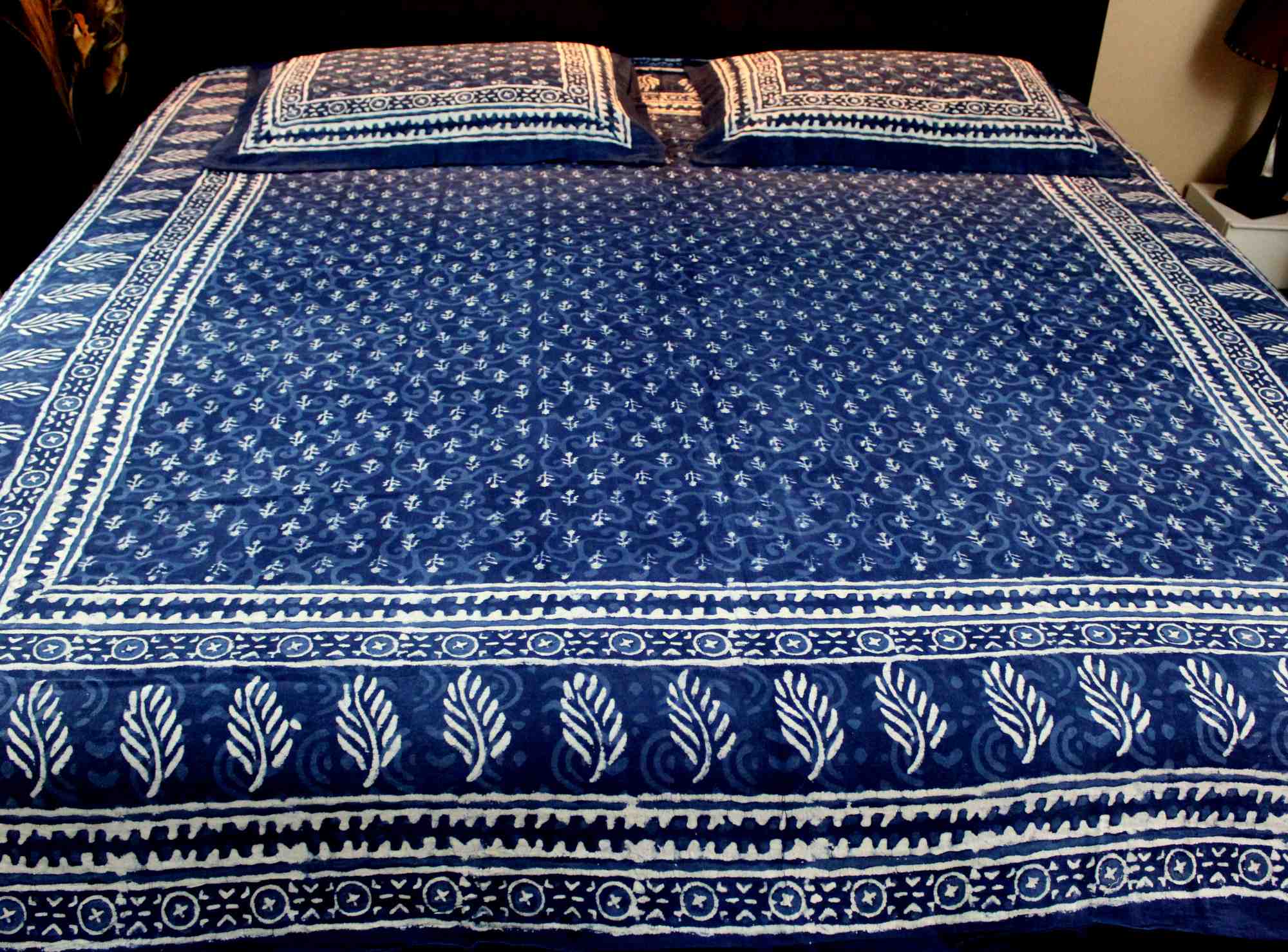 Reversible Duvet Cover Block Print Cotton Floral Indigo Dabu Full Queen - Sweet Us