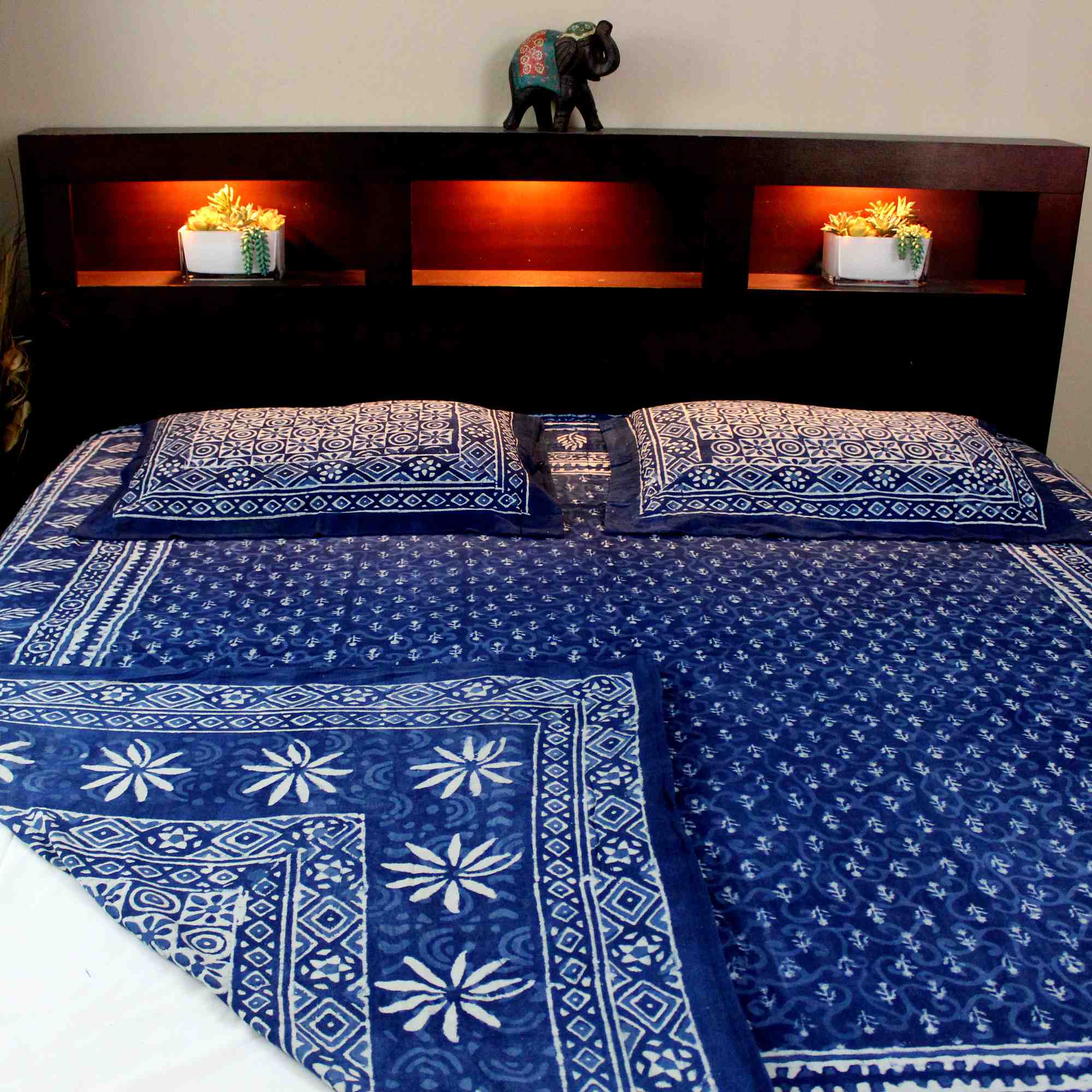 Reversible Duvet Cover Block Print Cotton Floral Indigo Dabu Full Queen - Sweet Us