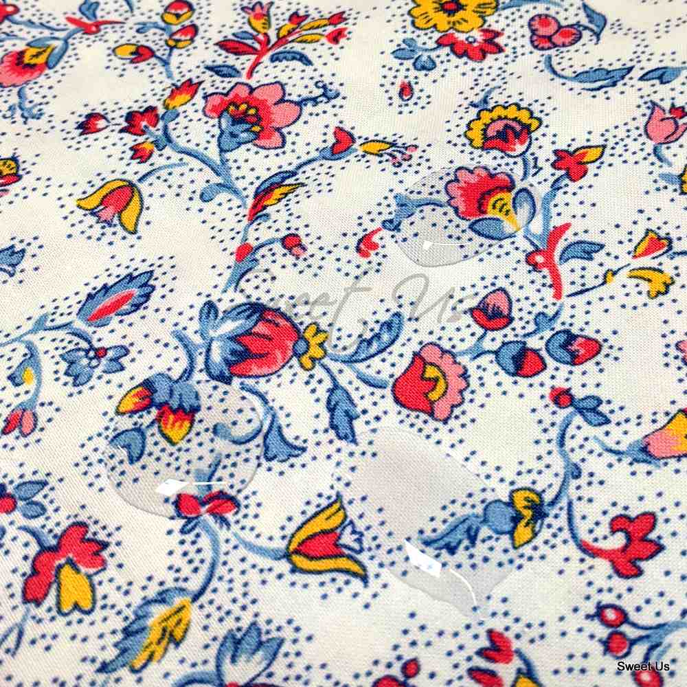 Wipeable Tablecloth Spillproof French Acrylic Coated Indienne Fleur White