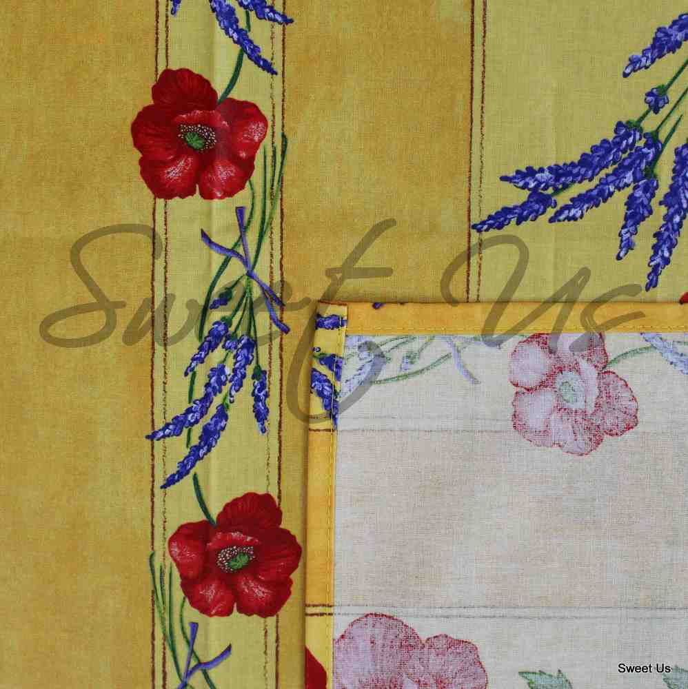 Wipeable Tablecloth Rectangle Spillproof French Acrylic Coated Poppy, Yellow