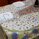 Wipeable Tablecloth French Provencal Acrylic Coated Cotton Rose Lavender White