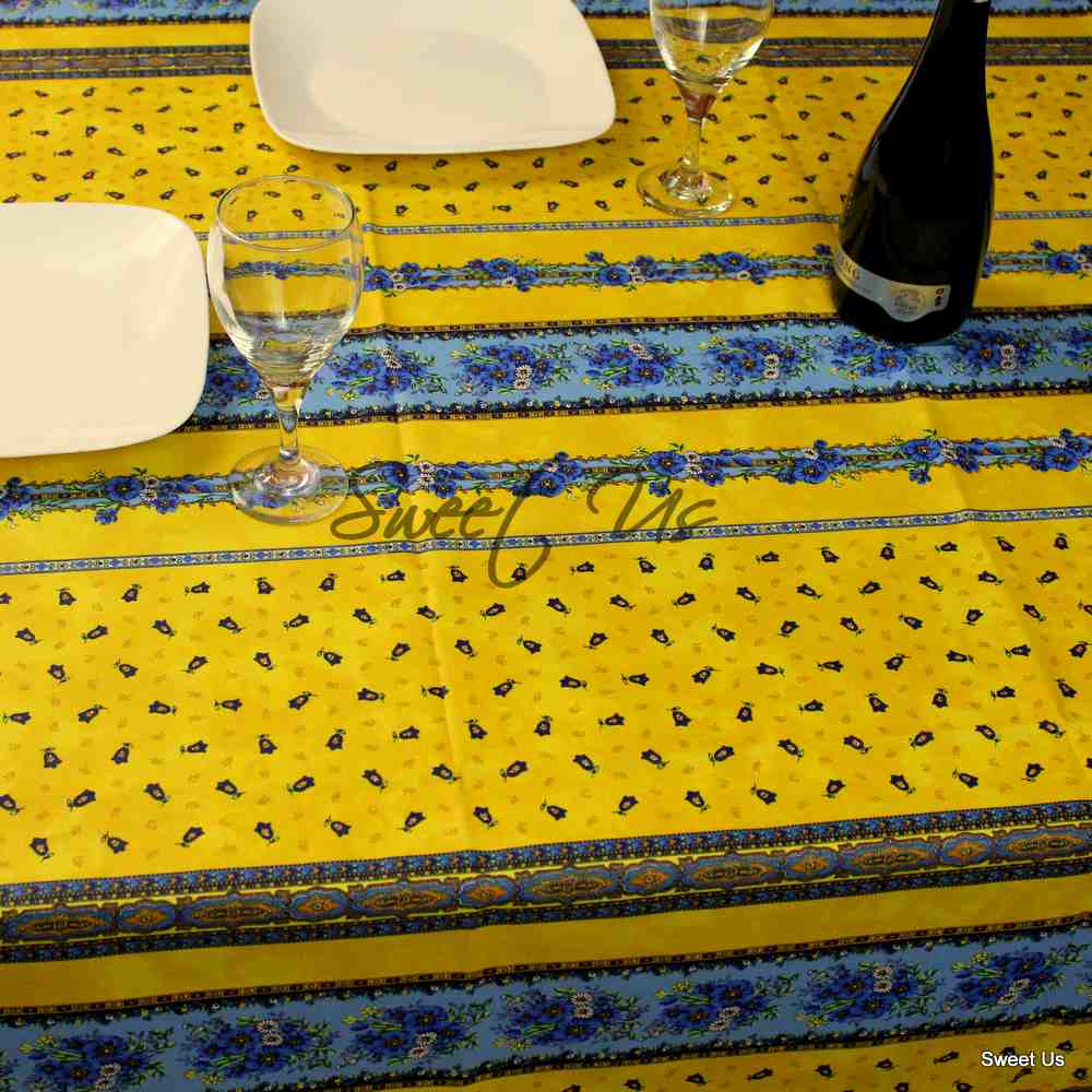 Wipeable Tablecloth Square French Provencal Acrylic Coated Cotton Floral Yellow