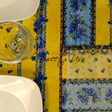 Wipeable Tablecloth Square French Provencal Acrylic Coated Cotton Floral Yellow