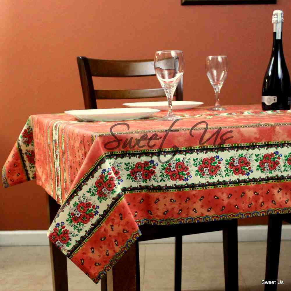 Wipeable Tablecloth Square French Provencal Acrylic Coated Cotton Floral Yellow