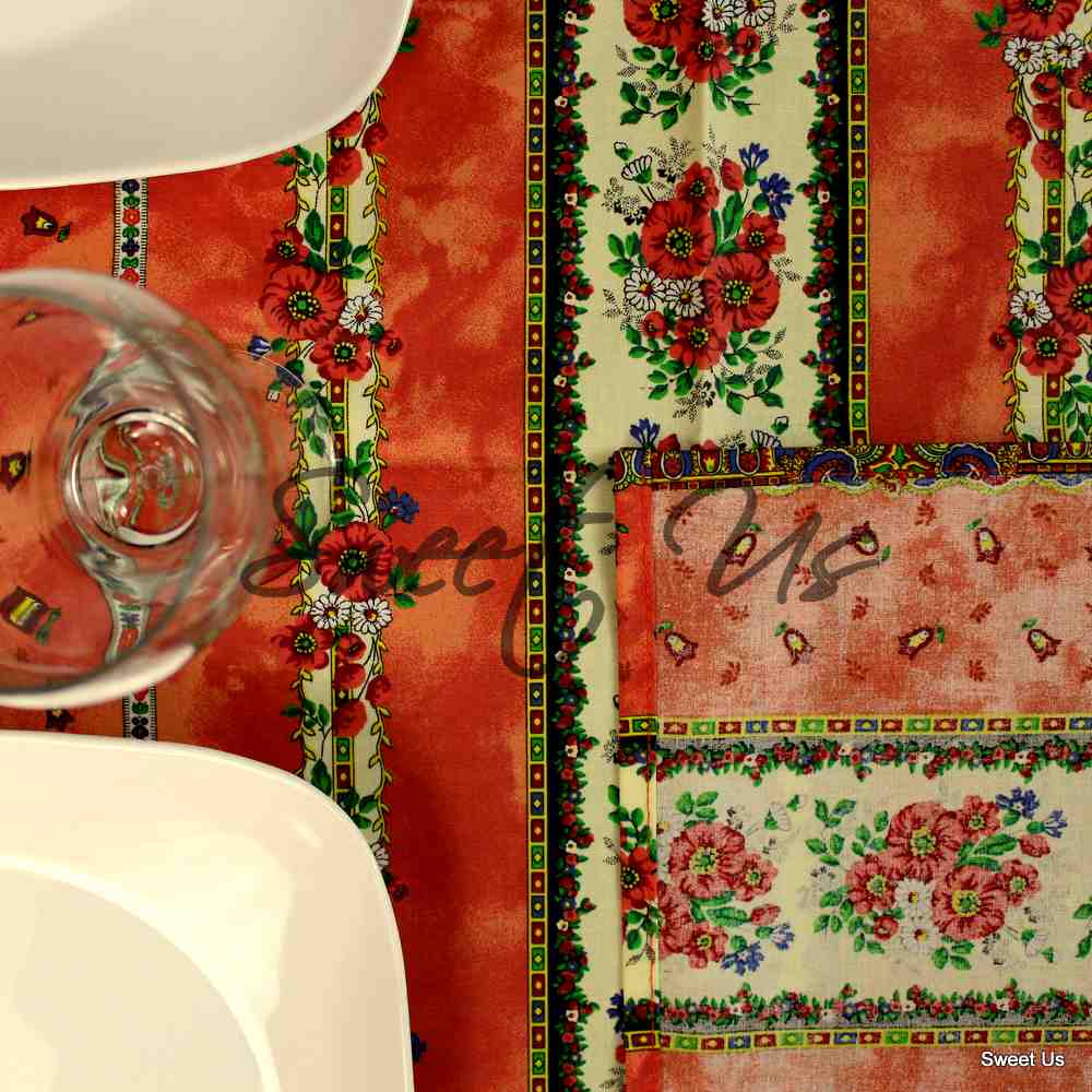 Wipeable Tablecloth Square French Provencal Acrylic Coated Cotton Floral Yellow