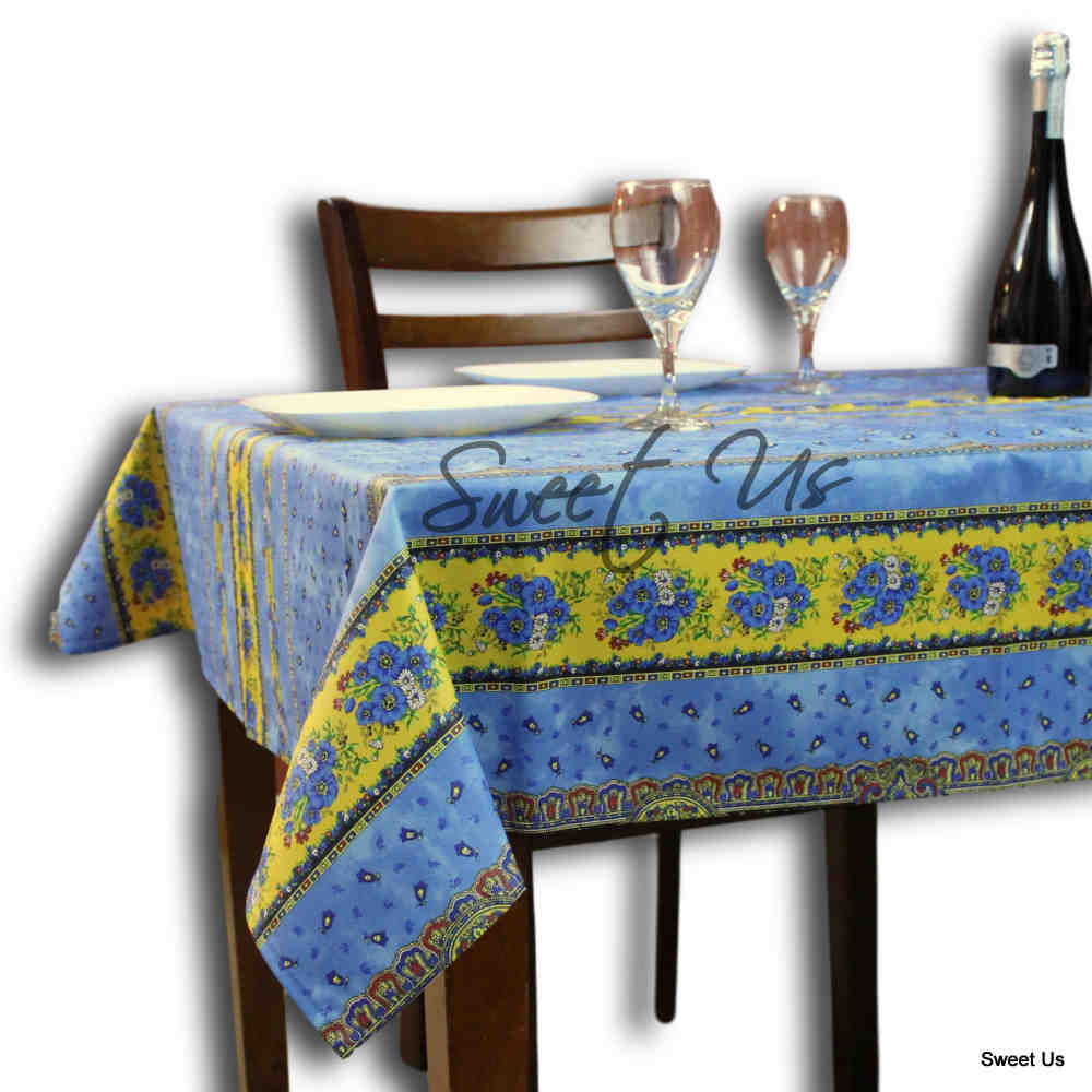 Wipeable Tablecloth Square French Provencal Acrylic Coated Cotton Floral Yellow