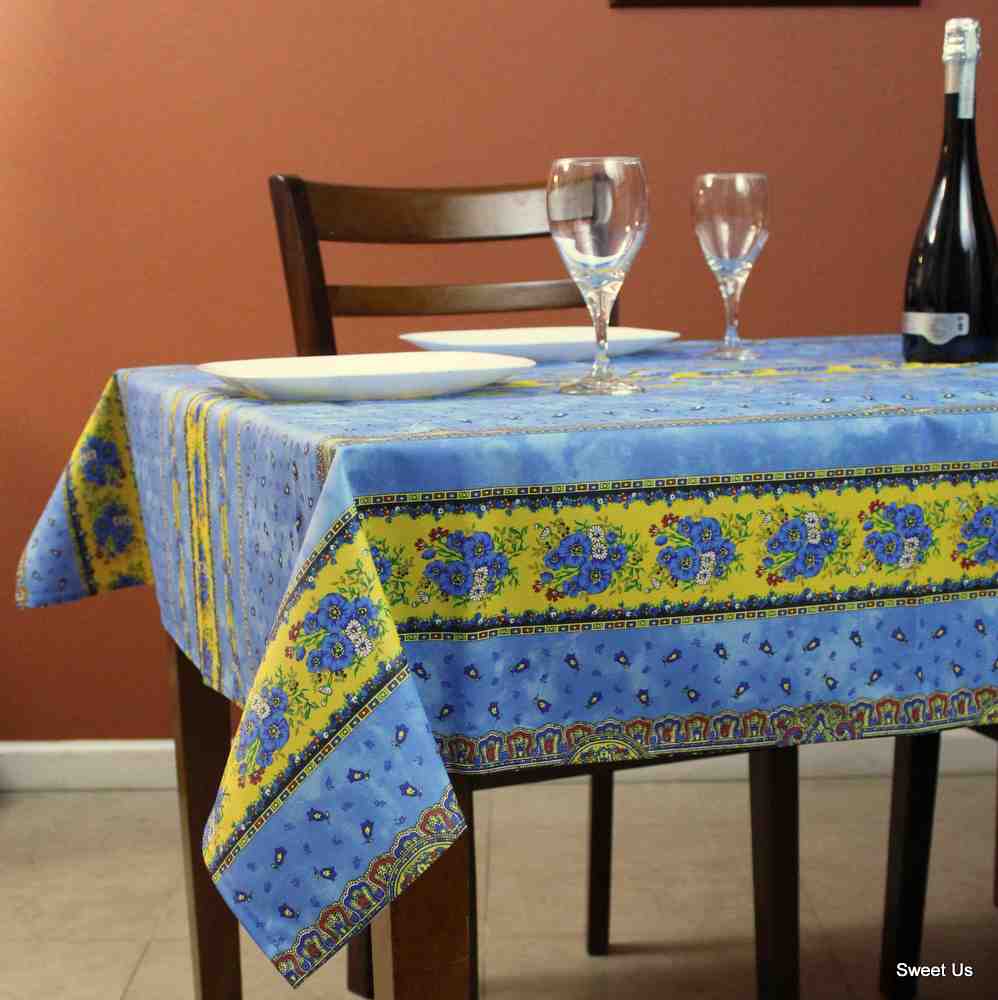 Wipeable Tablecloth Square French Provencal Acrylic Coated Cotton Floral Yellow