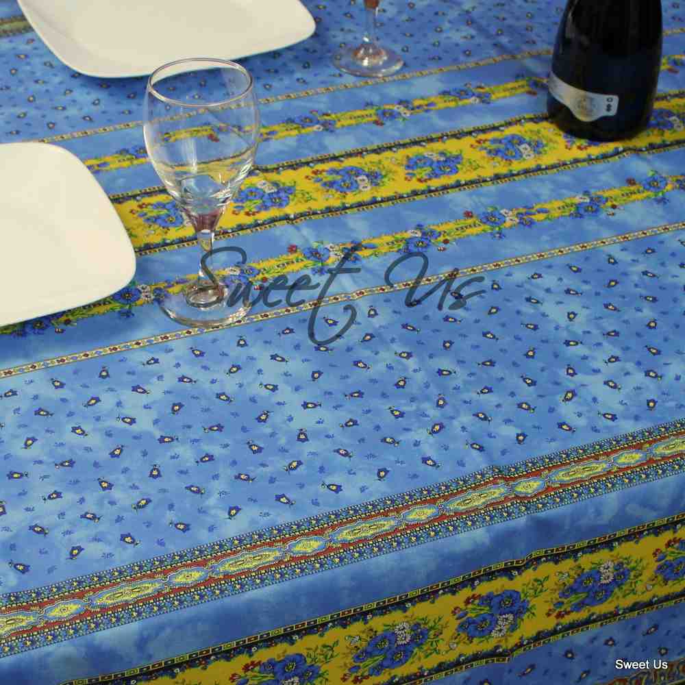 Wipeable Tablecloth Square French Provencal Acrylic Coated Cotton Floral Yellow