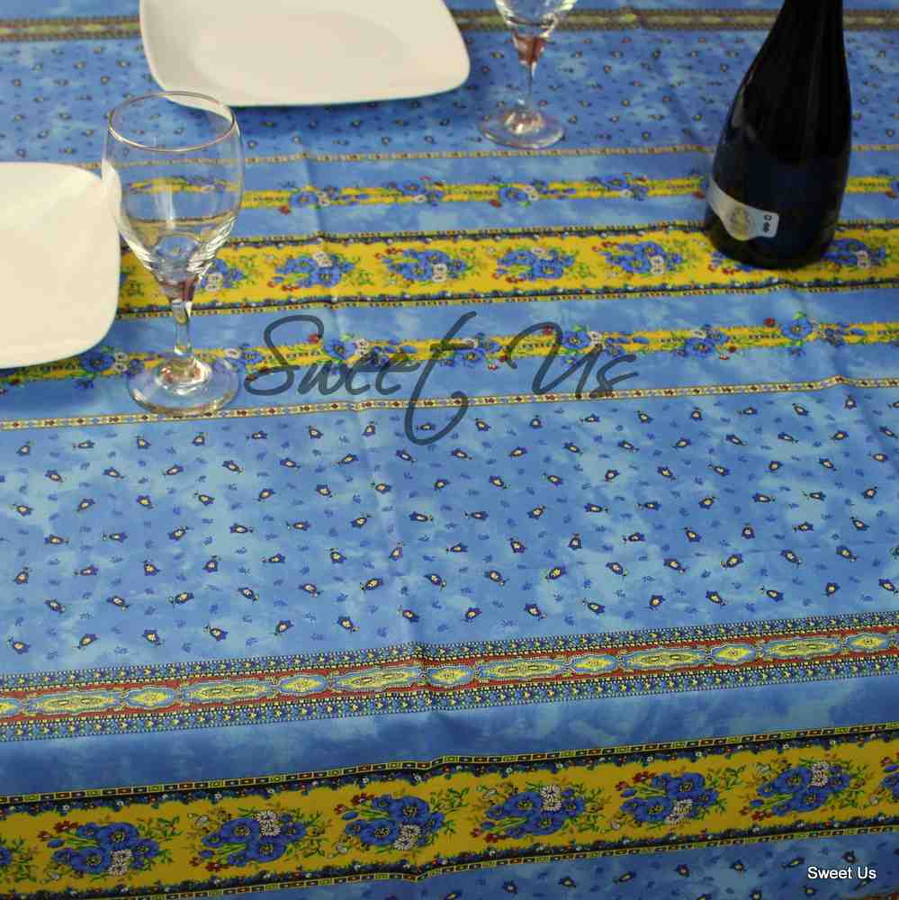 Wipeable Tablecloth Square French Provencal Acrylic Coated Cotton Floral Yellow