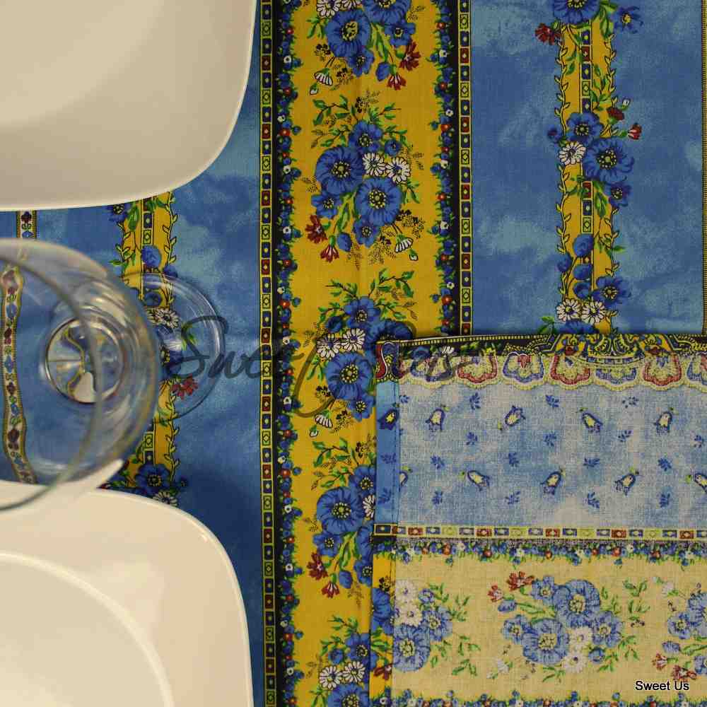 Wipeable Tablecloth Square French Provencal Acrylic Coated Cotton Floral Yellow