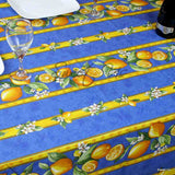 Wipeable Acrylic Coated Cotton Tablecloth Rectangle Lemon Blue, Green, Orange