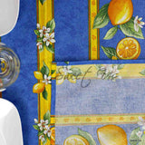 Wipeable Acrylic Coated Cotton Tablecloth Rectangle Lemon Blue, Green, Orange