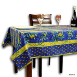 Wipeable Tablecloth Rectangle Spillproof French Acrylic Coated Blue Bees