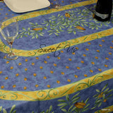 Wipeable Tablecloth Rectangle, Round Spillproof French Acrylic Coated Blue Bees