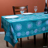 Cotton Batik Floral Tablecloth Rectangle 70x106 Blue Purple Turquoise