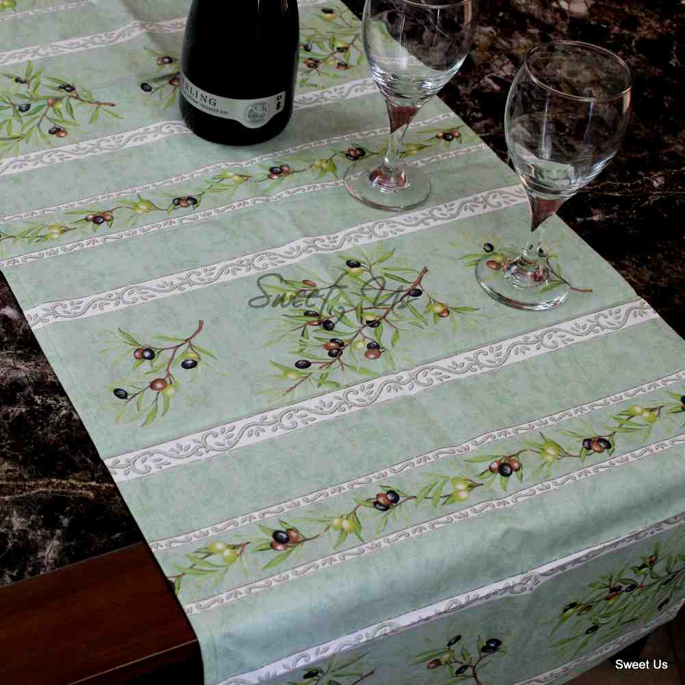 Wipeable Table Runner Spillproof French Acrylic Coated Clos De Oliviers