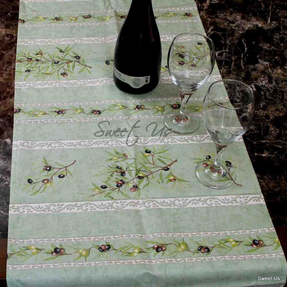 Wipeable Table Runner Spillproof French Acrylic Coated Clos De Oliviers