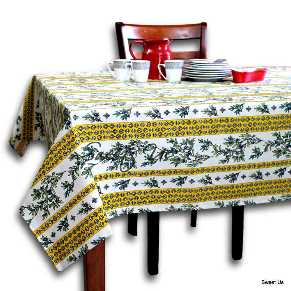 Wipeable Tablecloth Rectangle Spill Resitant French Acrylic Coated Fleur Oliviers