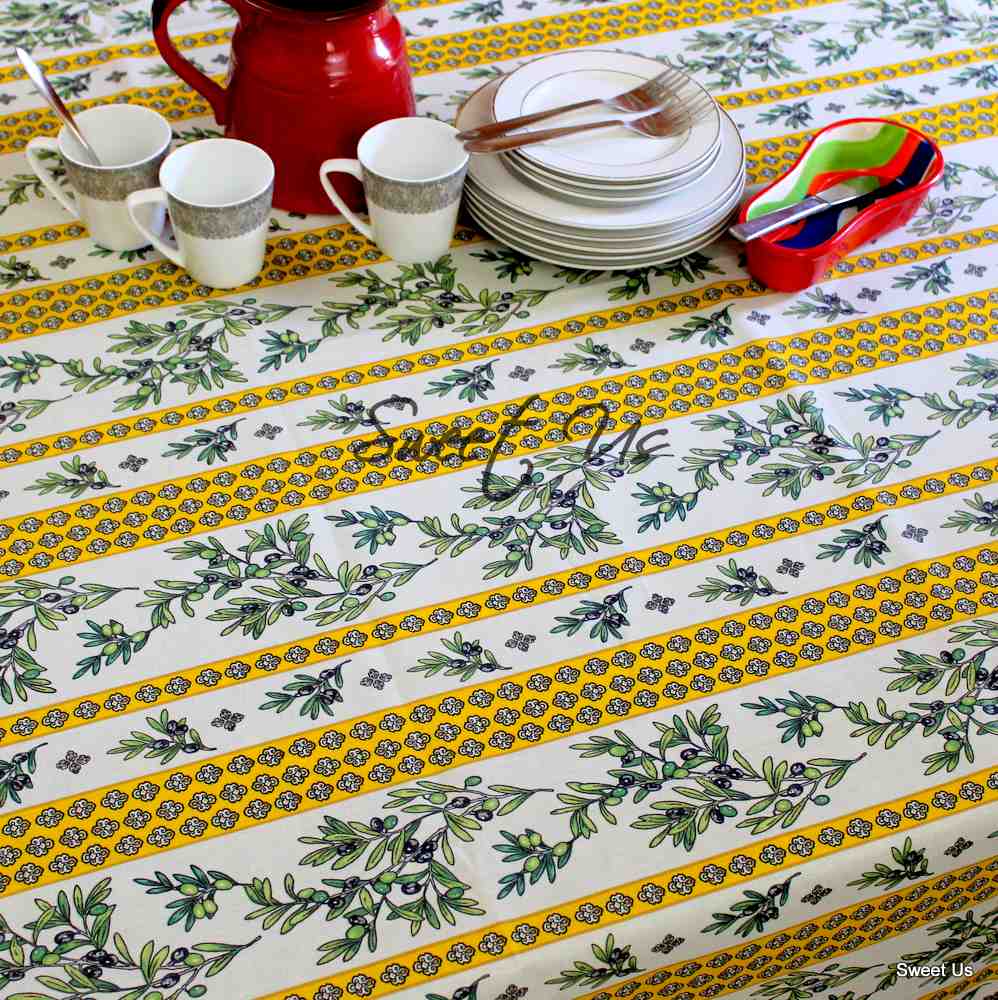 Wipeable Tablecloth Rectangle Spill Resitant French Acrylic Coated Fleur Oliviers