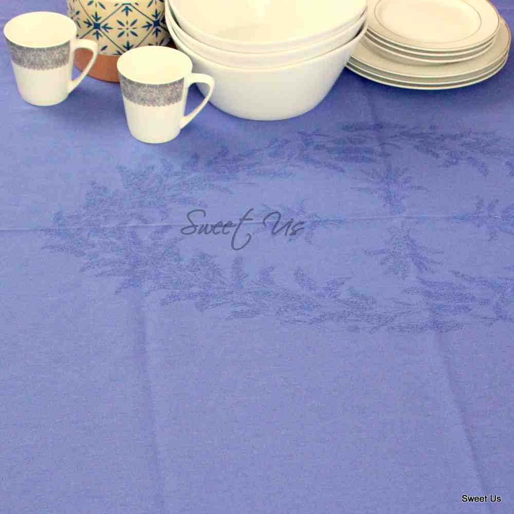 Wipeable Jacquard Tablecloth Rectangle Spill Resistant French Cotton Blue Olive
